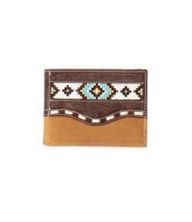 Nocona Mens Bifold Wallet Beaded Inlay Buck Lacing Brown N5416202