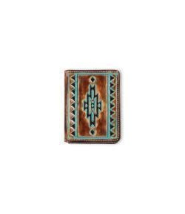 Ariat ARIAT MENS BIFOLD FLIP STYLE WALLET TURQUOISE OUTLINE SOUTHWESTERN BROWN A3560102