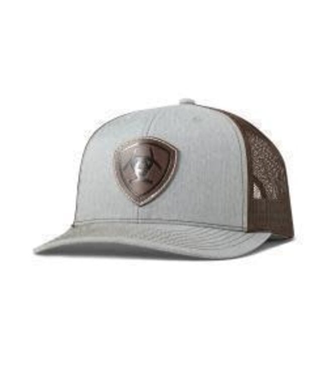 Ariat Ariat Mens Cap R112 SnapBack Faux Leather Patch Light Grey A300089946