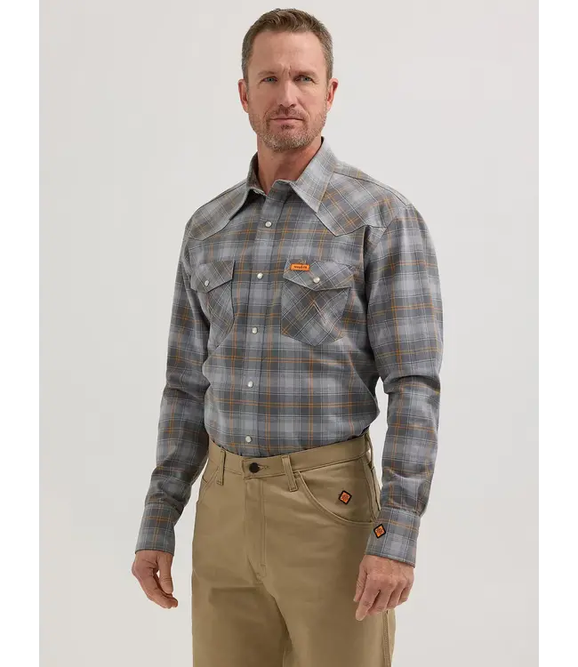 WRANGLER Wrangler FR Snap Workshirt - Grey/Orange Plaid 112350737