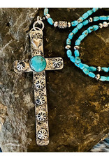 Annette Colby - Jeweler Studded Sterling Cross on Turquoise Necklace - Annette Colby