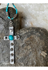 Annette Colby - Jeweler Studded Sterling Cross on Turquoise Necklace - Annette Colby