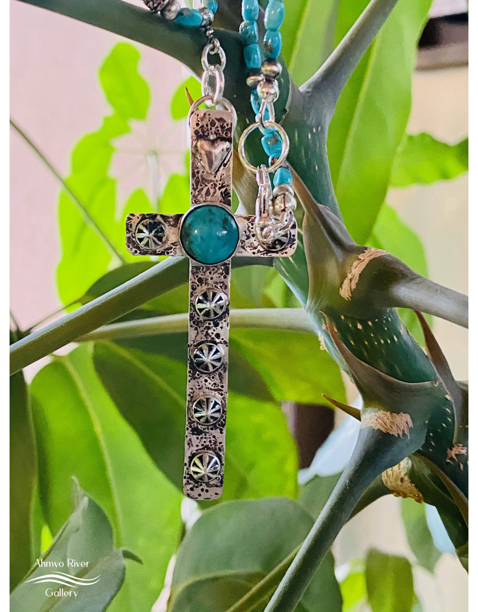 Annette Colby - Jeweler Studded Sterling Cross on Turquoise Necklace - Annette Colby