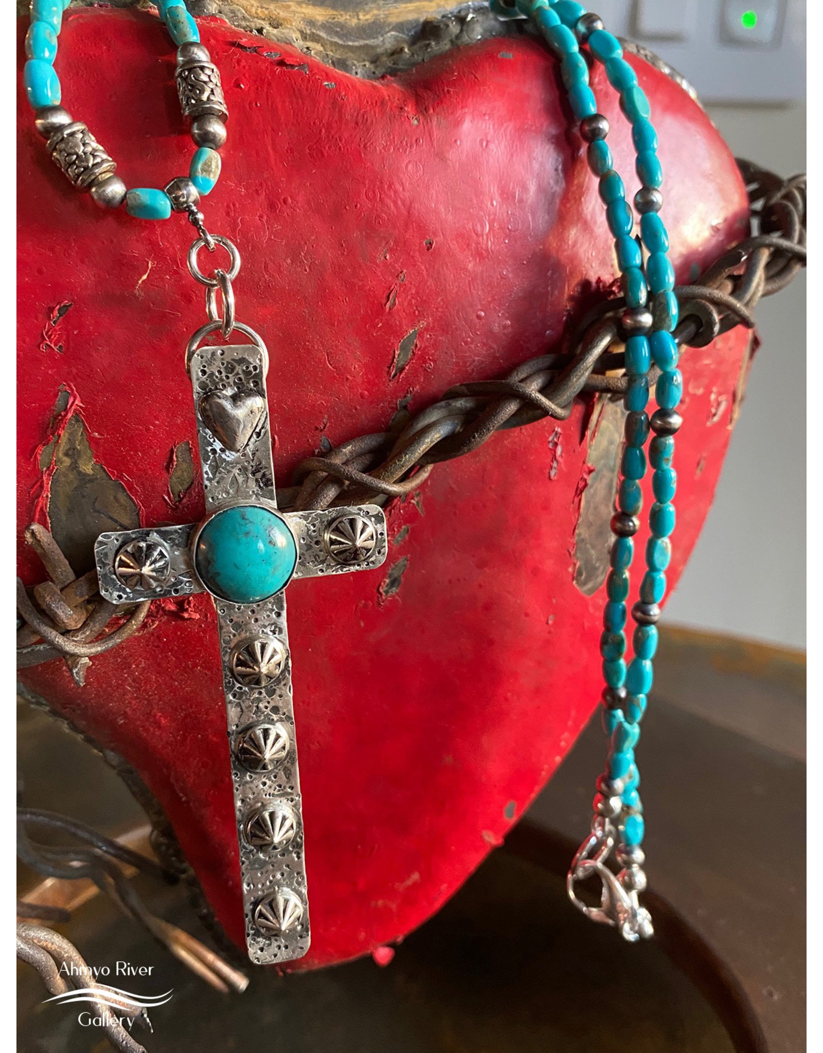 Annette Colby - Jeweler Studded Sterling Cross on Turquoise Necklace - Annette Colby