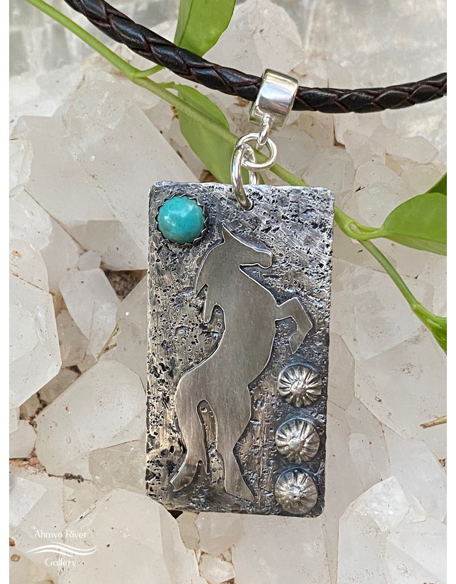 Annette Colby - Jeweler Tag Necklace, Sterling Horse w/Turquoise on Braided Leather - Annette Colby