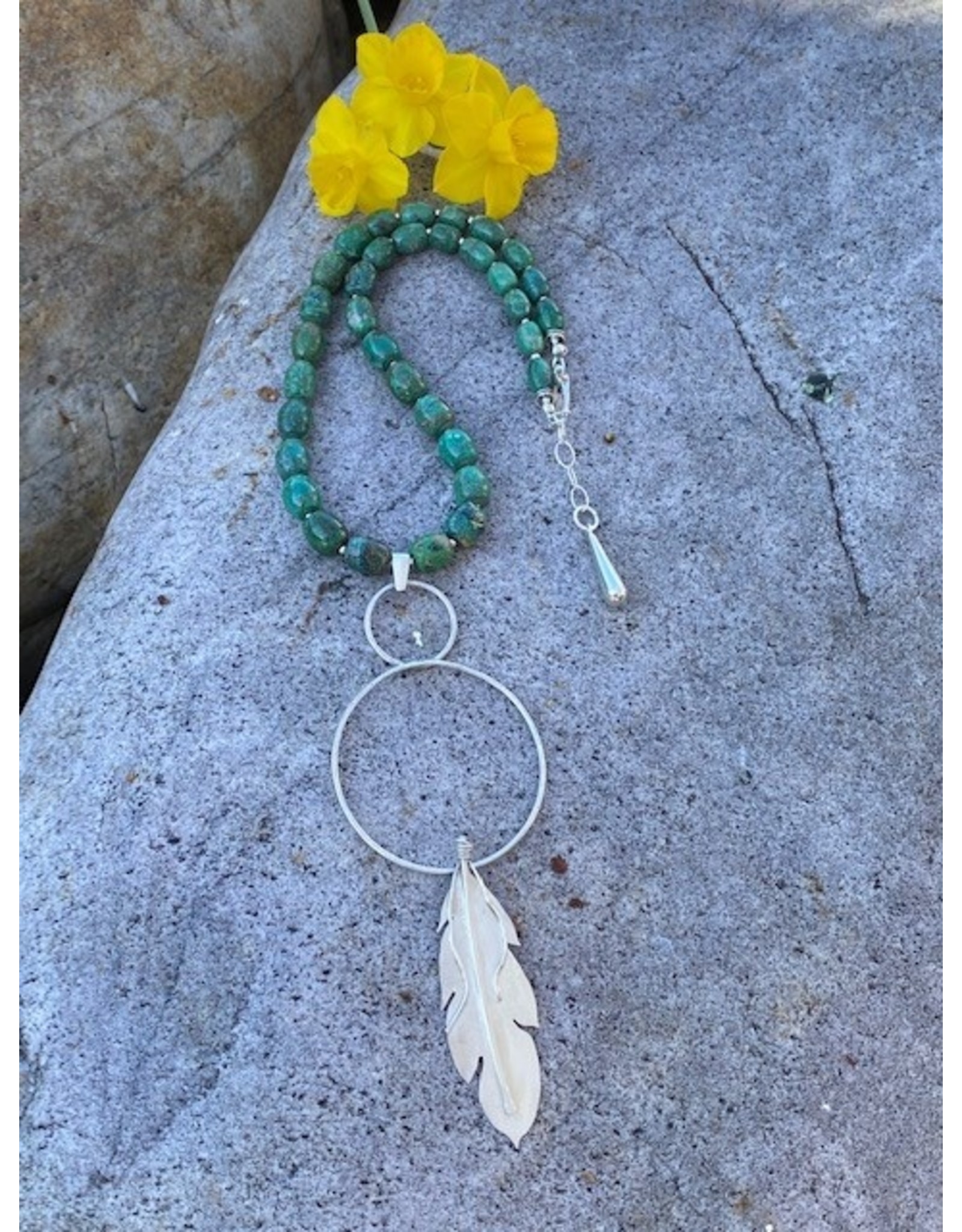 Annette Colby - Jeweler Turquoise Sterling Circle Feather Necklace by Annette Colby