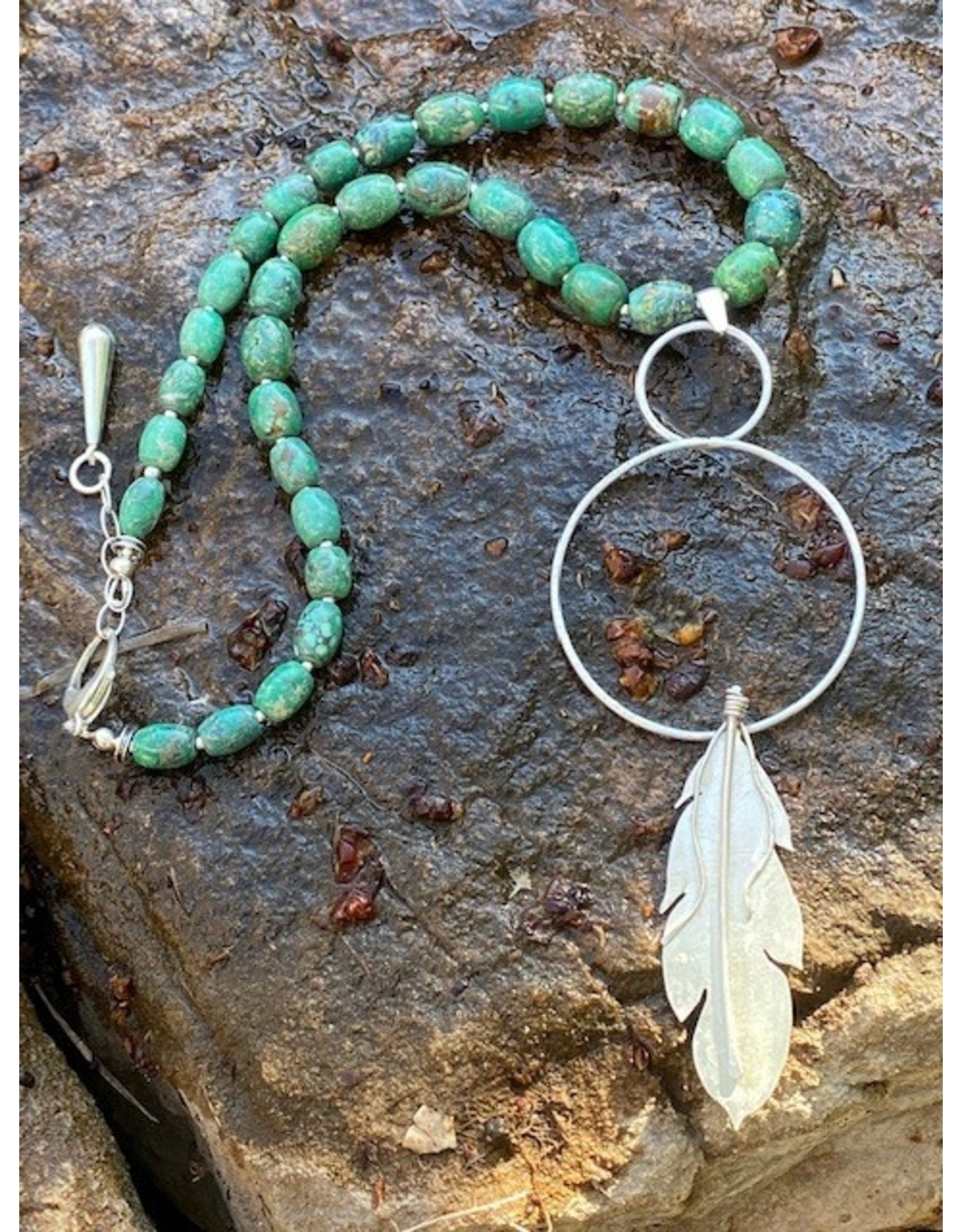 Annette Colby - Jeweler Turquoise Sterling Circle Feather Necklace by Annette Colby