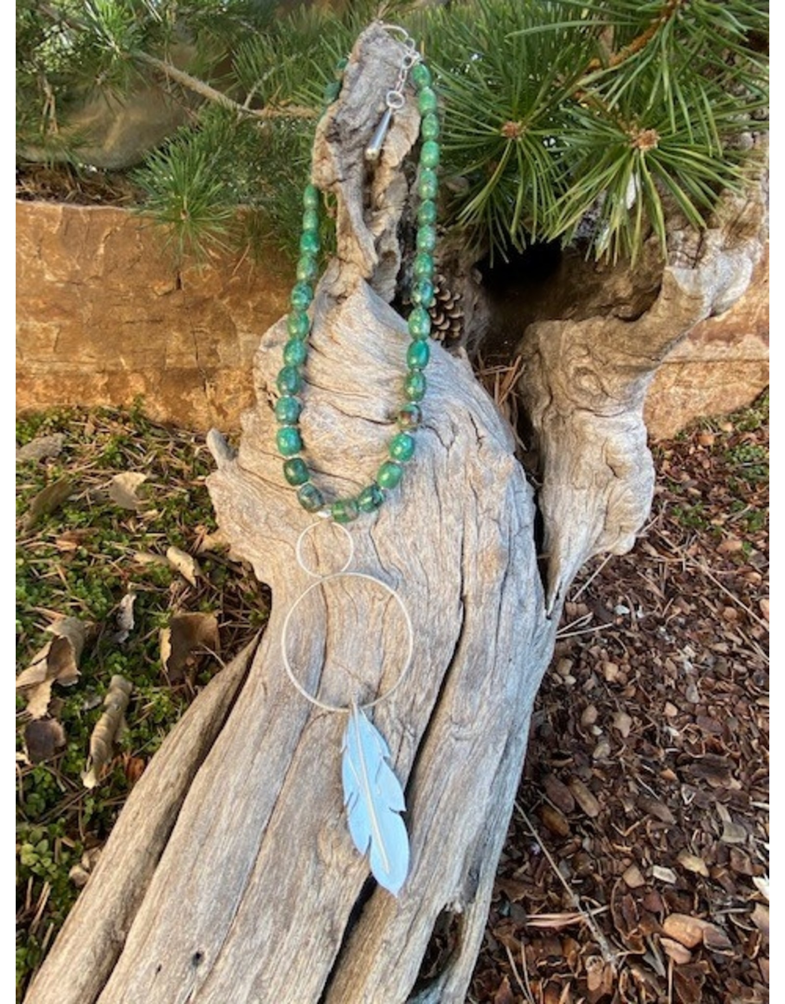 Annette Colby - Jeweler Turquoise Sterling Circle Feather Necklace by Annette Colby