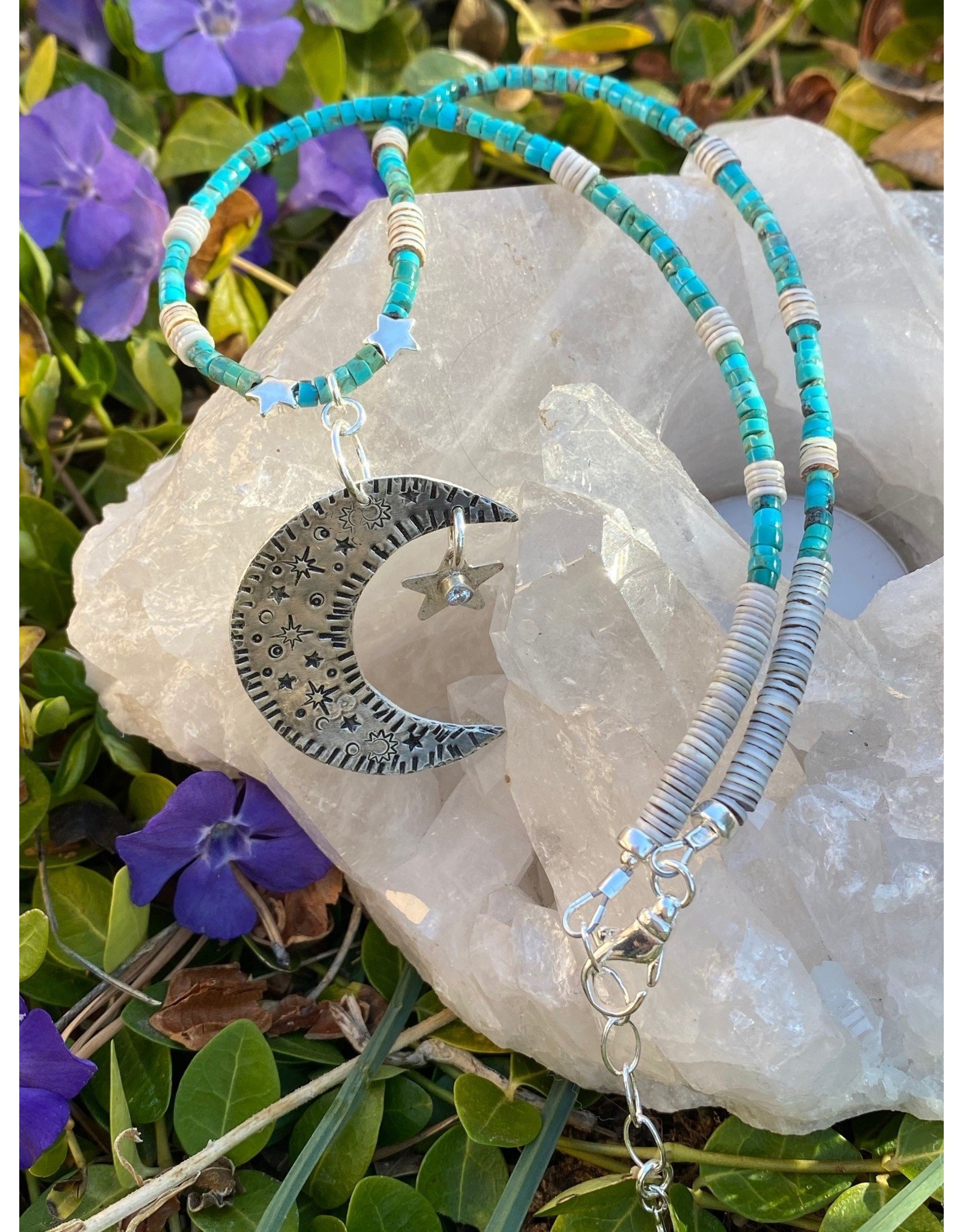 Annette Colby - Jeweler Sterling Moon Star with Turquoise Heishi Necklace by Annette Colby