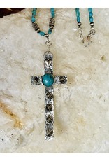 Annette Colby - Jeweler Studded Sterling Cross on Turquoise Necklace - Annette Colby
