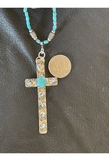 Annette Colby - Jeweler Studded Sterling Cross on Turquoise Necklace - Annette Colby