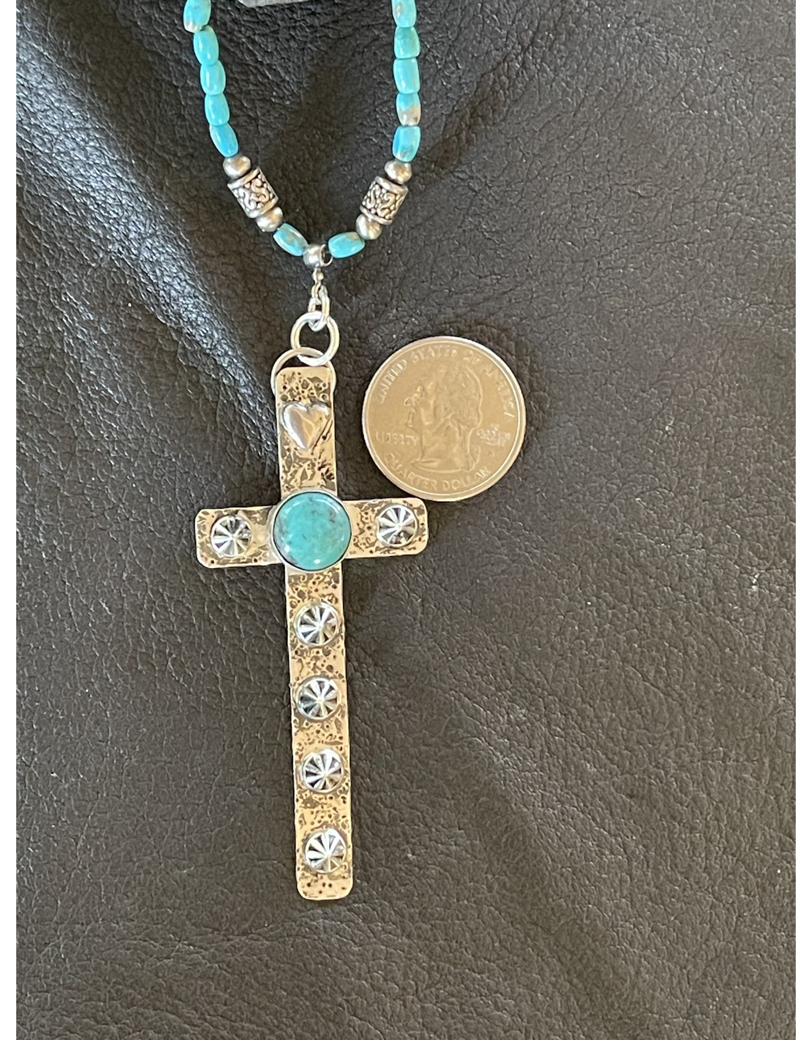 Annette Colby - Jeweler Studded Sterling Cross on Turquoise Necklace - Annette Colby