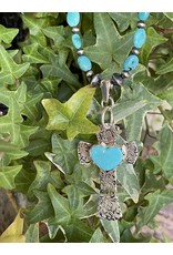 Annette Colby - Jeweler Sterling Silver Cross with Turquoise Heart Necklace by Annette Colby