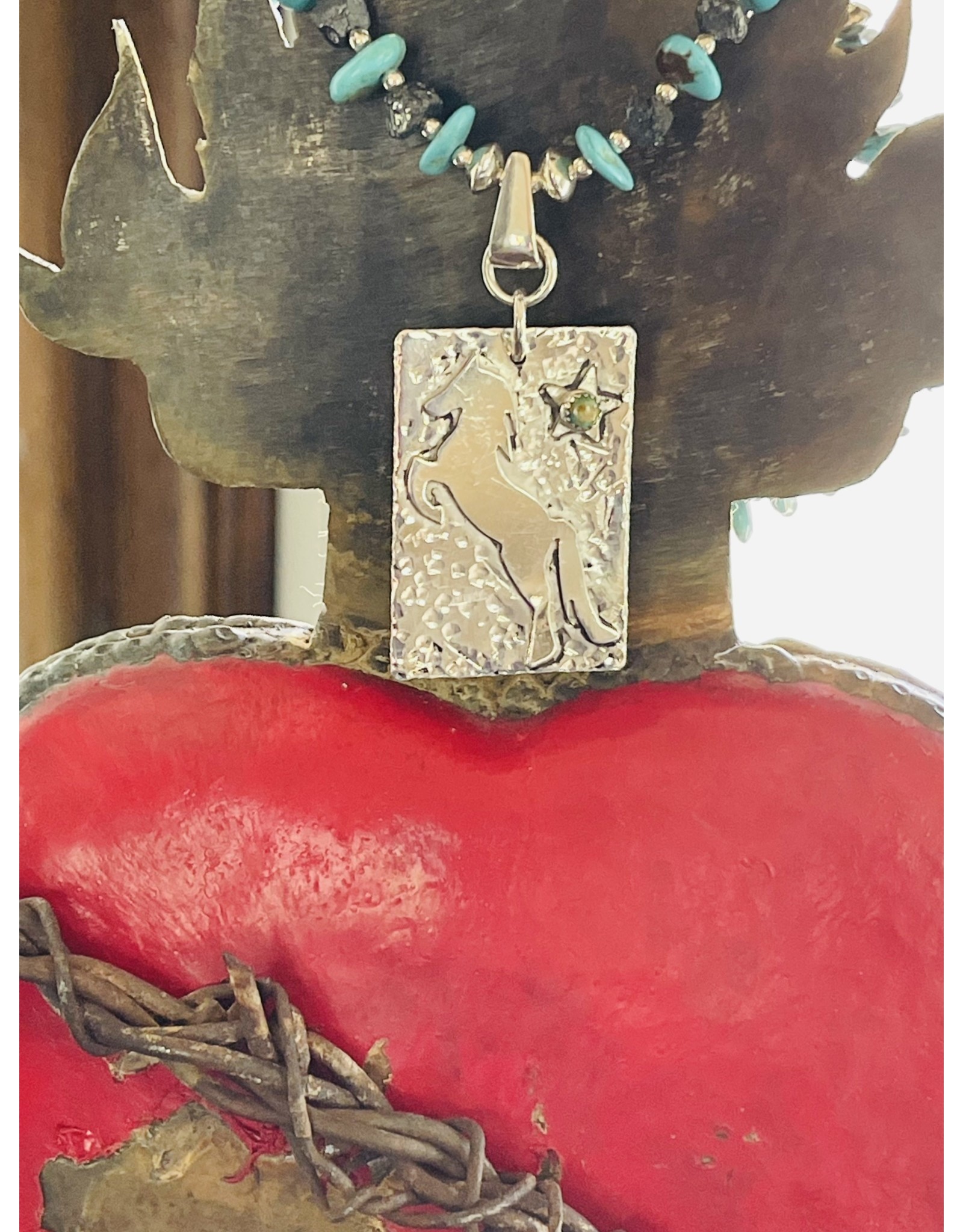 Annette Colby - Jeweler Sterling Pony Tag on Kingman Turquoise with Black Diamonds, Necklace by Annette Colby