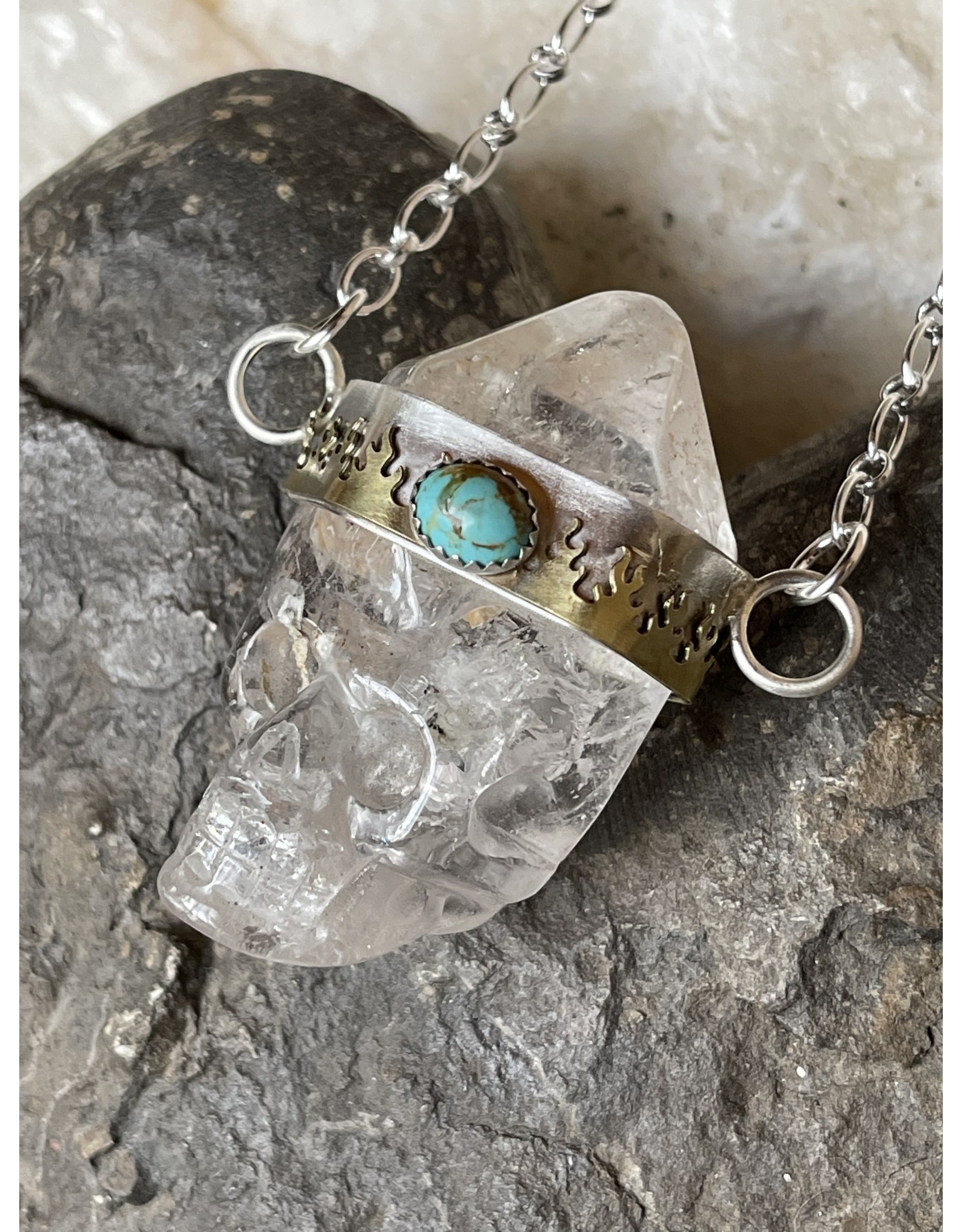 Annette Colby - Jeweler Quartz Crystal Skull Necklace Turquoise  Fire Bezel by Annette Colby