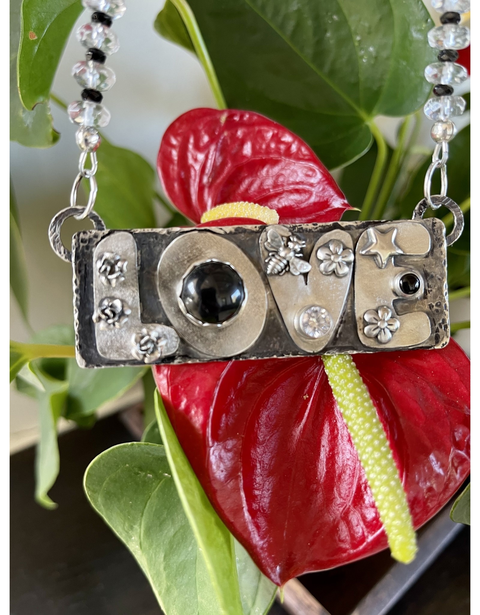 Annette Colby - Jeweler Sterling Love Onyx Quartz Crystal Necklace by Annette Colby