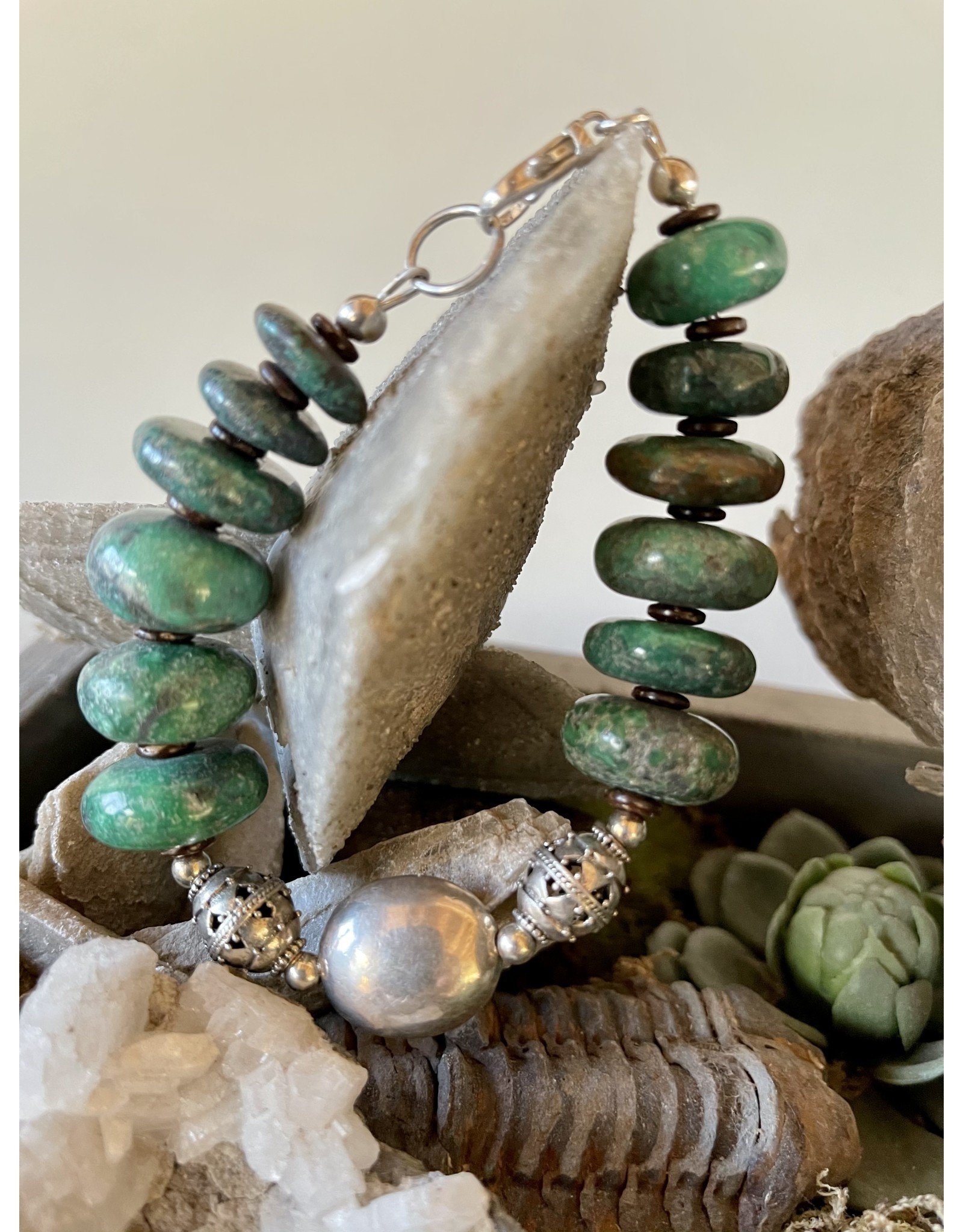 Large Turquoise Disk Beads With Sterling Bracelet - AC * - Ahmyo River  Gallery