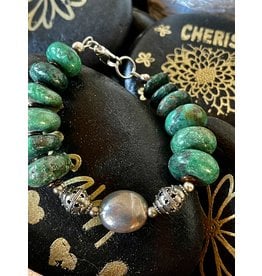 Annette Colby - Jeweler Large Turquoise Disk Beads With Sterling Bracelet