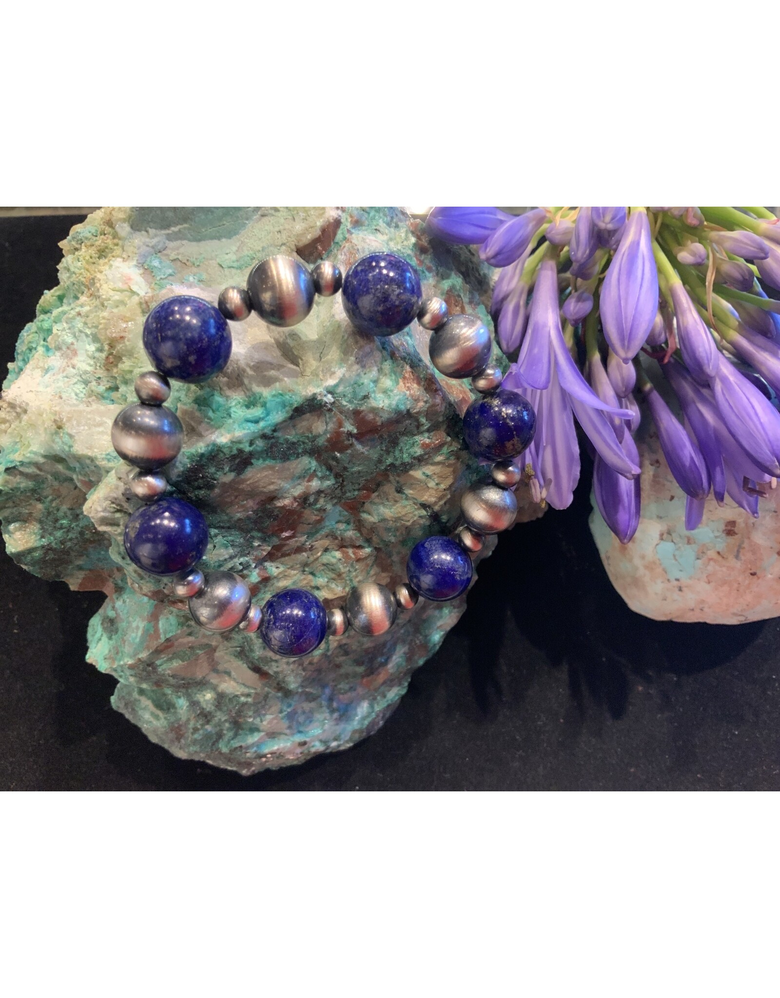 Annette Colby - Jeweler 7 Round Lapis Navaho Bead Stretch Bracelet  AC