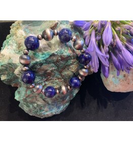 Annette Colby - Jeweler 7 Round Lapis Navaho Bead Stretch Bracelet  AC