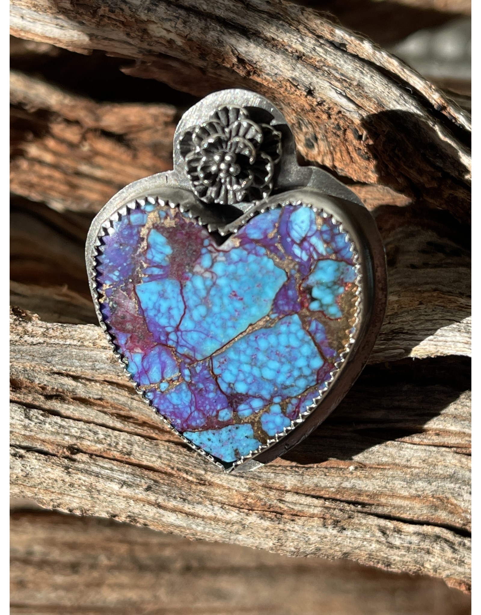 Annette Colby - Jeweler Mohave Kingman Turquoise Heart Flower Ring Size 7 - Annette Colby