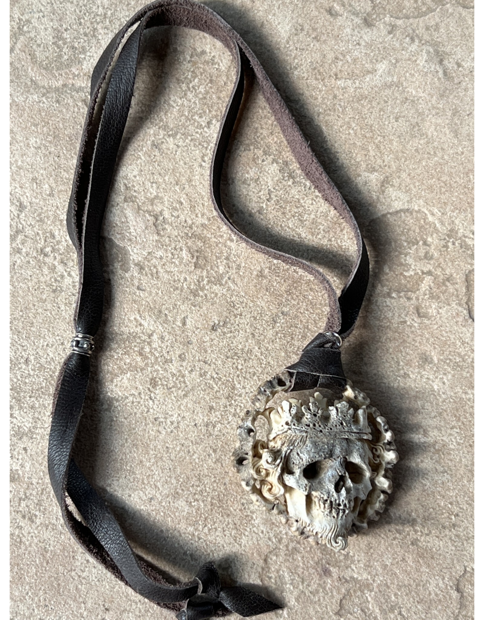 Annette Colby - Jeweler Hand carved Elk Antler Skull Pendant Necklace - AC