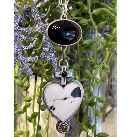 Annette Colby - Jeweler Necklace White Buffalo Turq Heart & Onyx SS