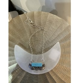 Annette Colby - Jeweler Kingman Turquoise Bar w/ SS Flower & Leaves Necklace