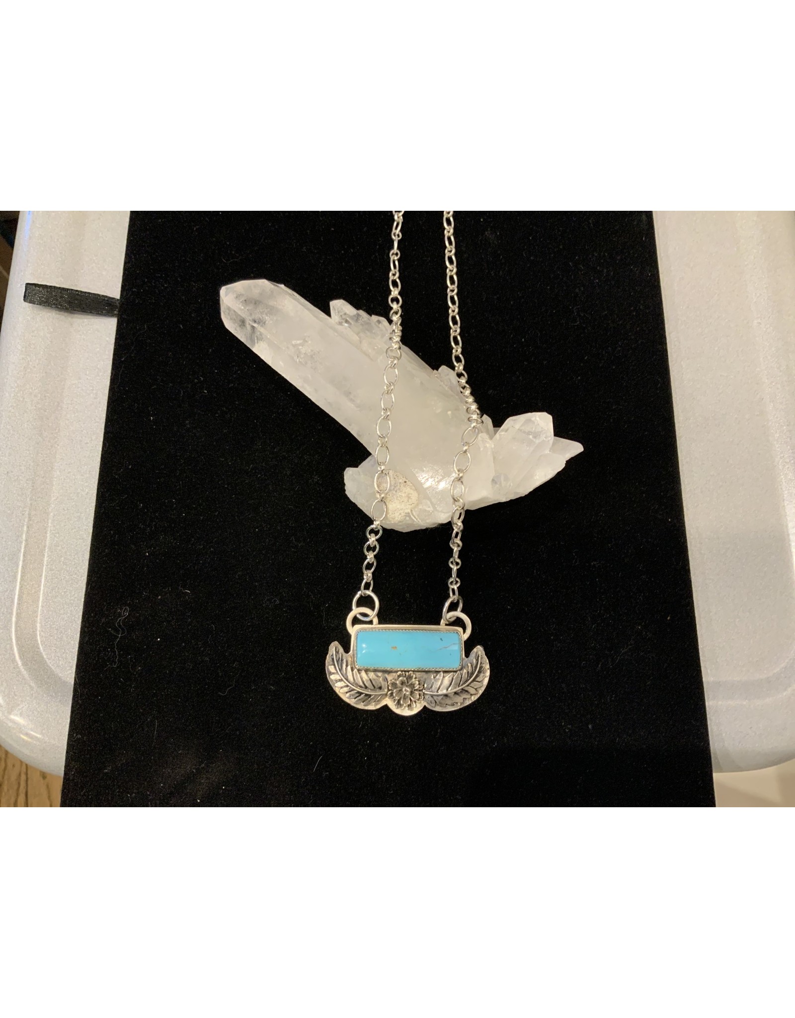 Annette Colby - Jeweler Kingman Turquoise Bar w/ SS Flower & Leaves Necklace - Annette Colby