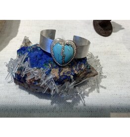 Blue Lampwork Heart SS cuff bracelet - AC *