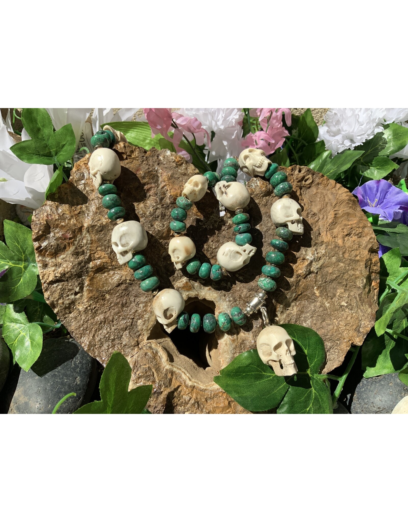 Annette Colby - Jeweler Emerald Valley Turquoise 13 Elk Antler Skull Necklace - AC*