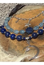 Annette Colby - Jeweler Lapis / Aquamarine Moon Star Leather Necklace  - AC