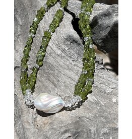 Baroque Pearl,Periodot, Herkimer Necklace - AC*