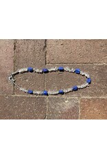 Annette Colby - Jeweler Necklace Herkimer Diamond w/ Lapis Lazuli Hand Chiseled Beads & SS - AC