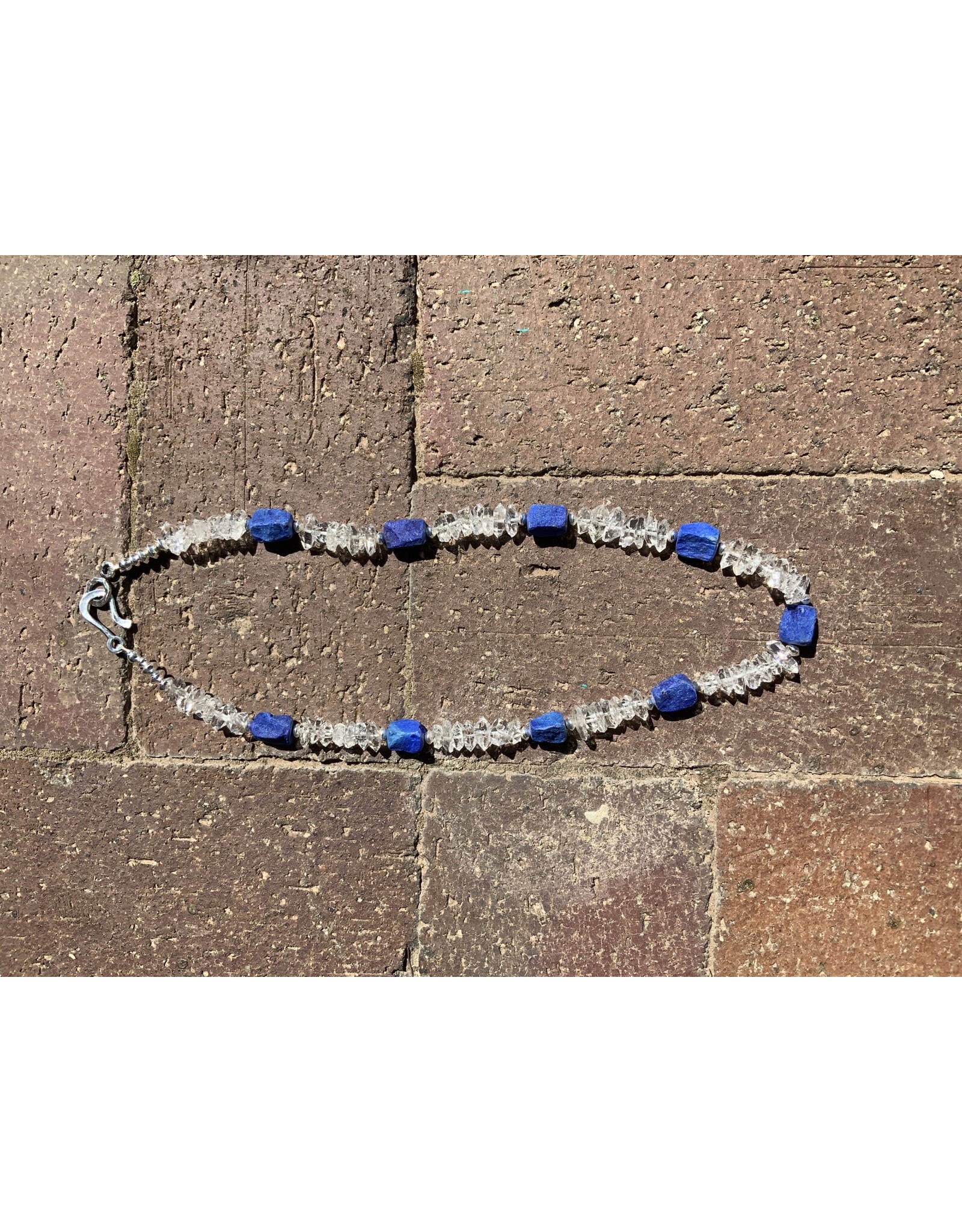 Annette Colby - Jeweler Necklace Herkimer Diamond w/ Lapis Lazuli Hand Chiseled Beads & SS - AC