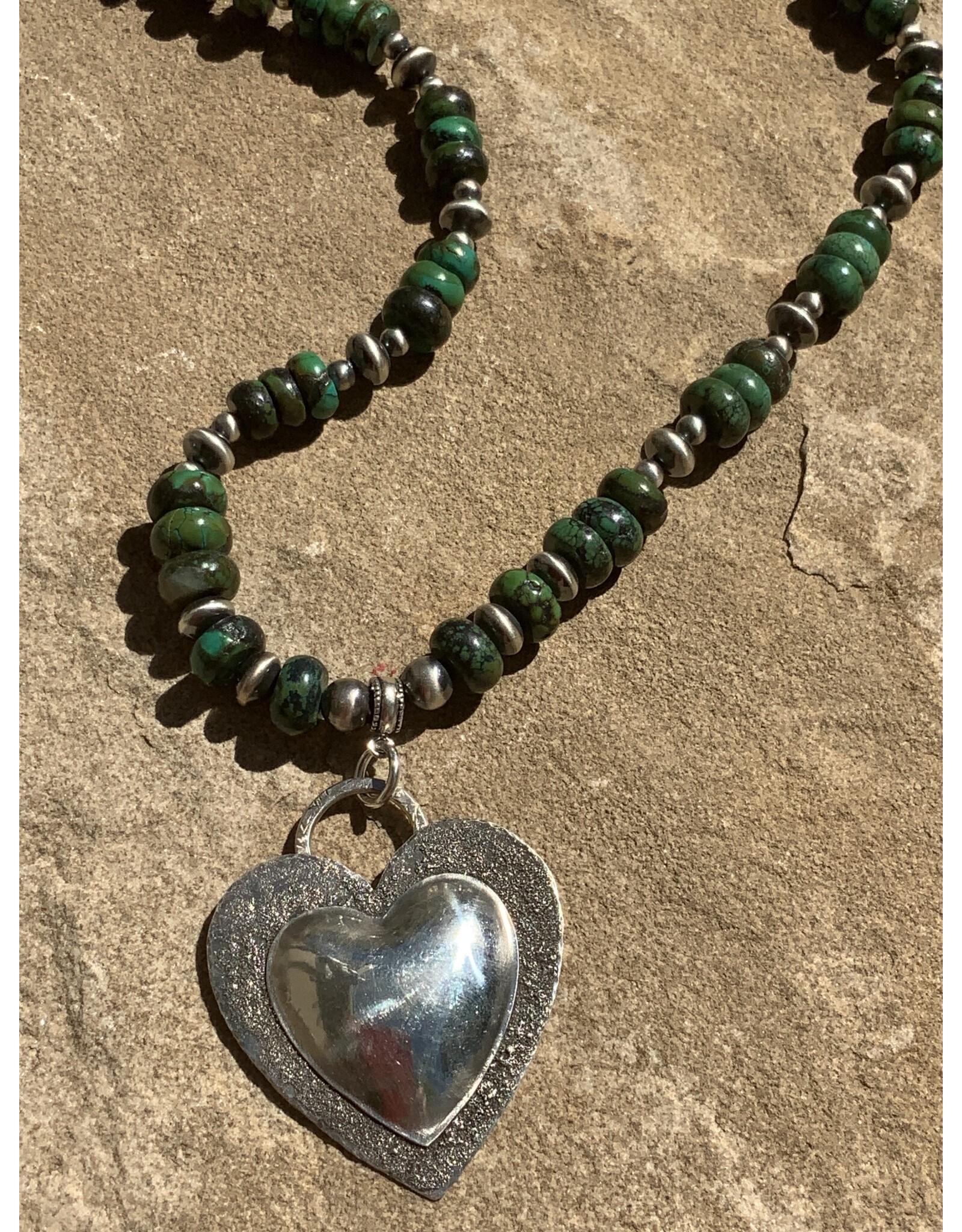 Annette Colby - Jeweler Necklace Sterling Silver Heart on Emerald Valley Turquoise - AC