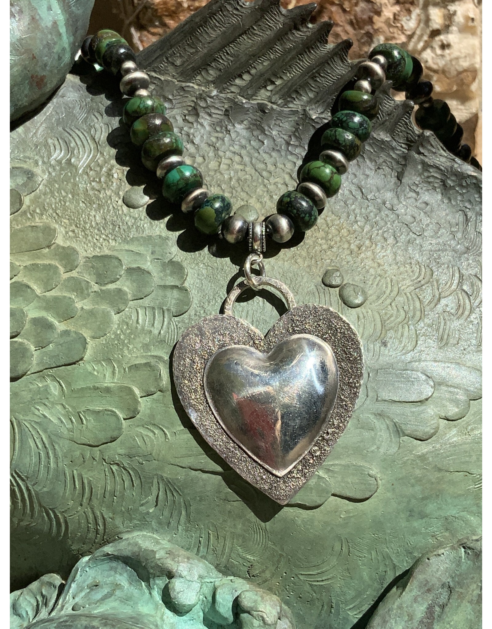 Annette Colby - Jeweler Necklace Sterling Silver Heart on Emerald Valley Turquoise - AC