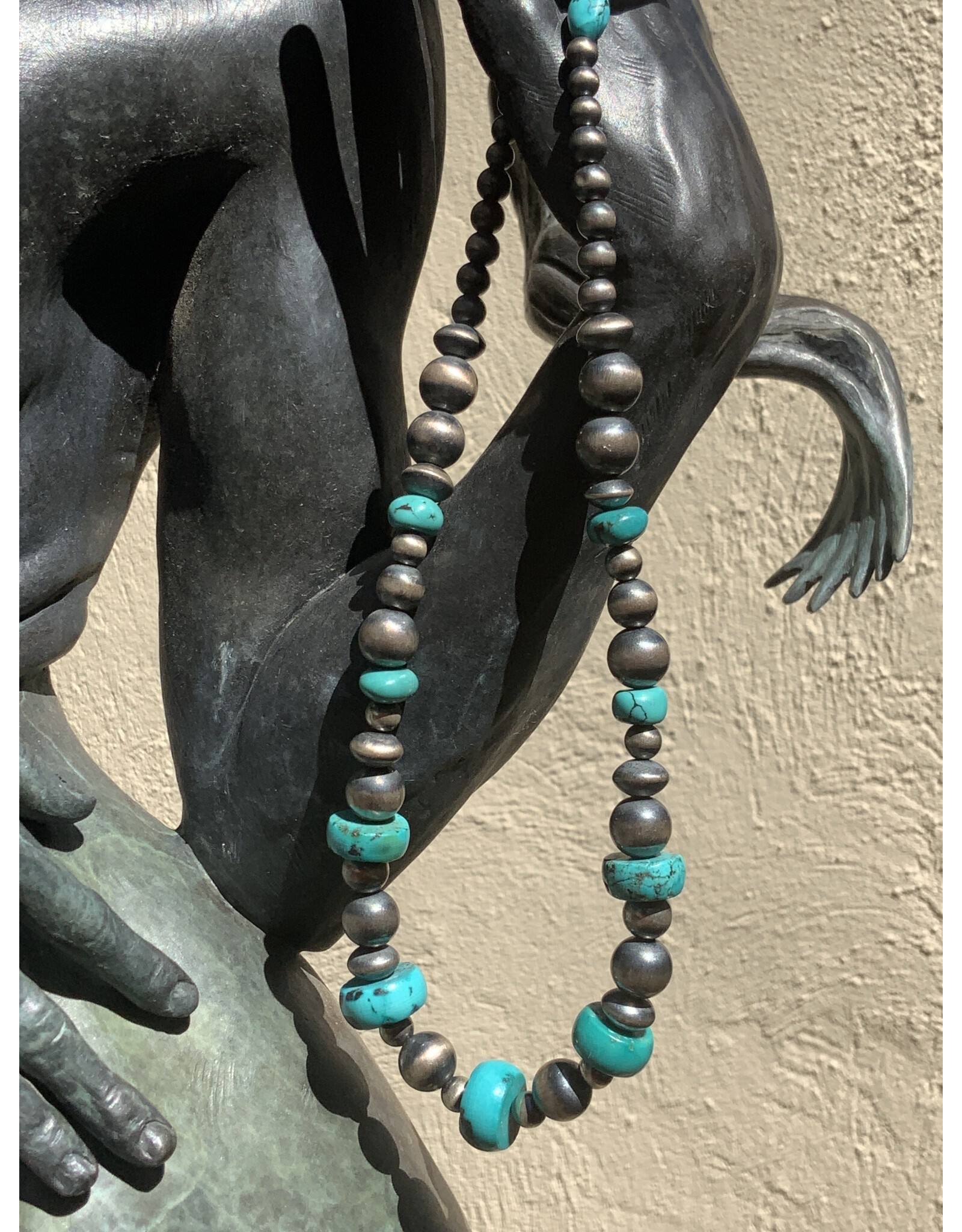 Annette Colby - Jeweler 18” SS Oxidized Beads w Turquoise Necklace - AC