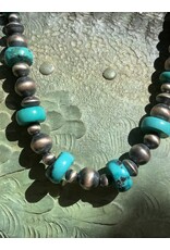 Annette Colby - Jeweler 18” SS Oxidized Beads w Turquoise Necklace - AC
