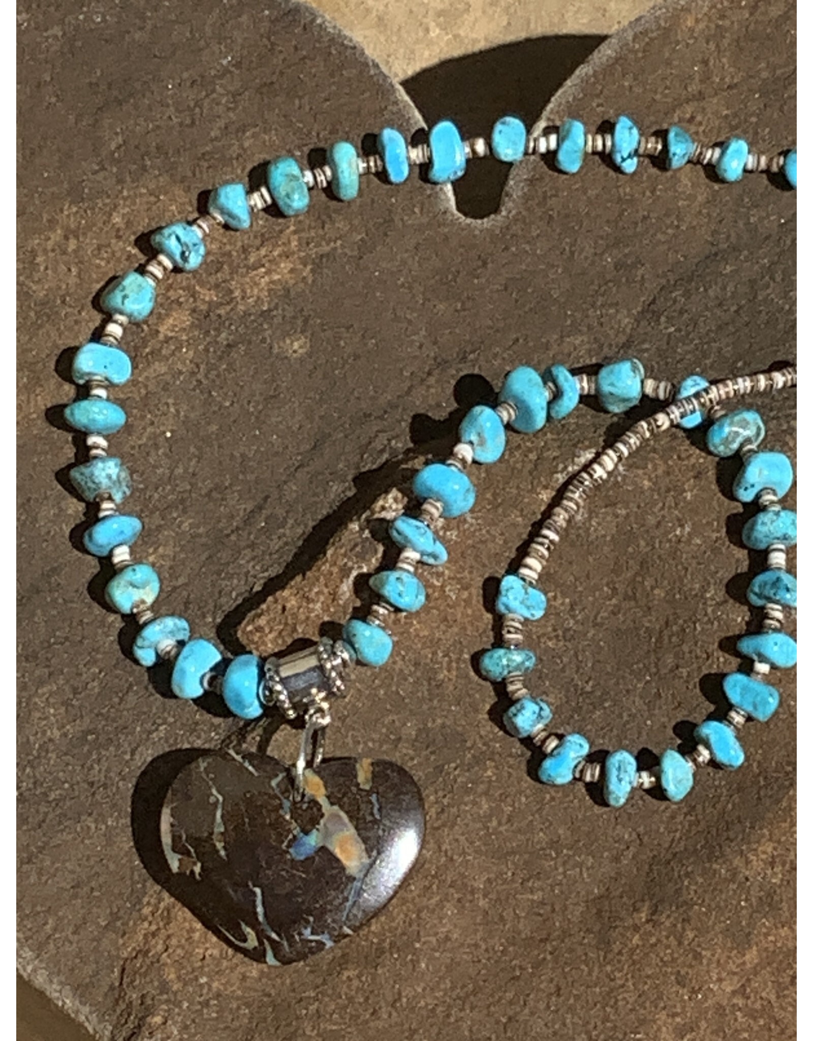 Annette Colby - Jeweler Necklace Turquoise & Shell Opal Heart Pendant  - AC