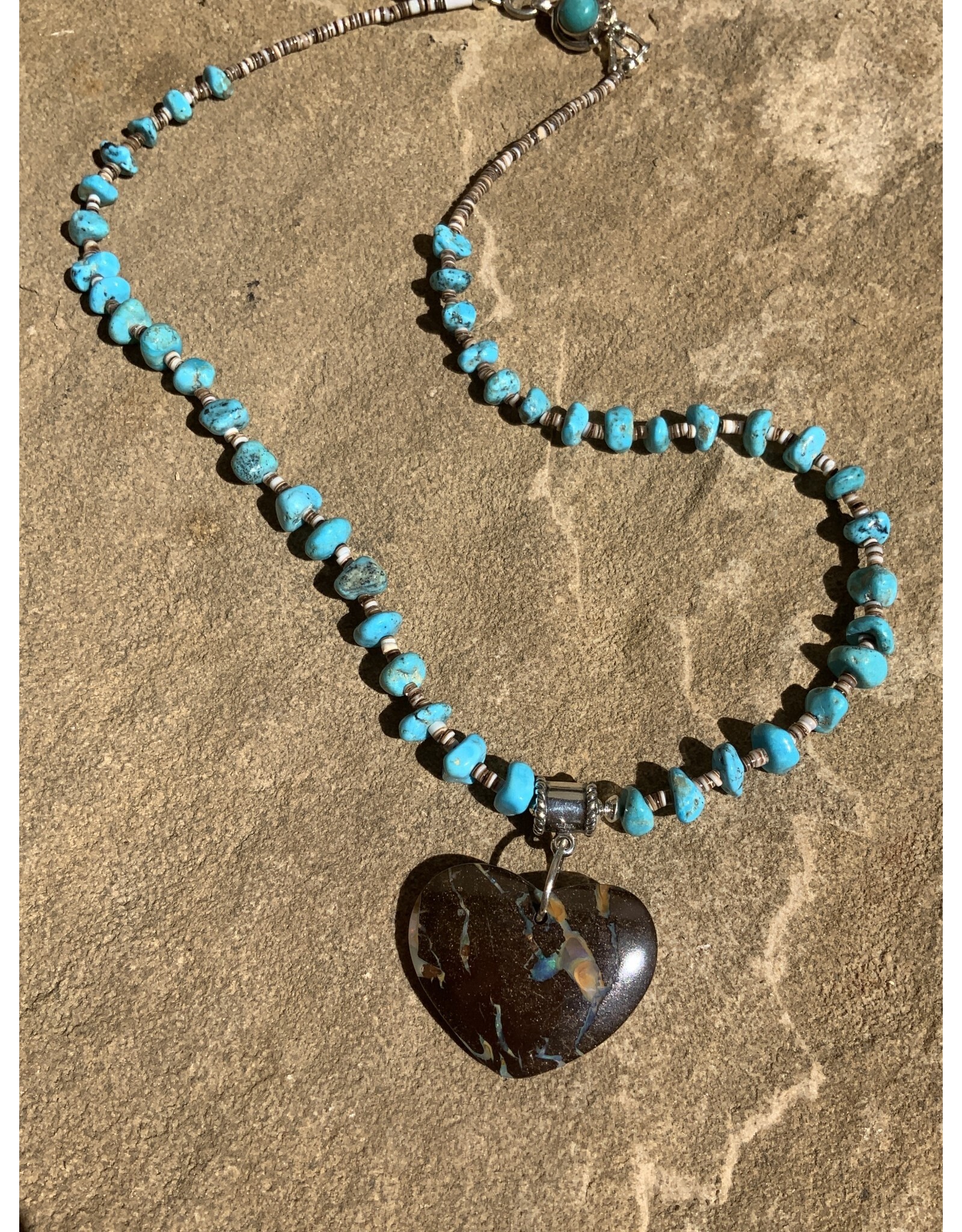 Annette Colby - Jeweler Necklace Turquoise & Shell Opal Heart Pendant  - AC