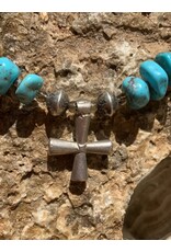 Annette Colby - Jeweler 18” SS Oxidized Beads w Turquoise 3 Crosses Necklace - AC