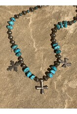 Annette Colby - Jeweler 18” SS Oxidized Beads w Turquoise 3 Crosses Necklace - AC