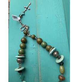 Annette Colby - Jeweler Mixed Gemstone Bead Neckace with Cross 04  - AC