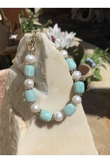 Larimar Barrel Freshwater Pearl Bracelet - AC