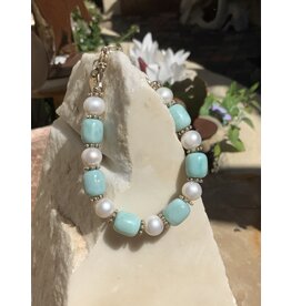 Larimar Barrel Freshwater Pearl Bracelet - AC