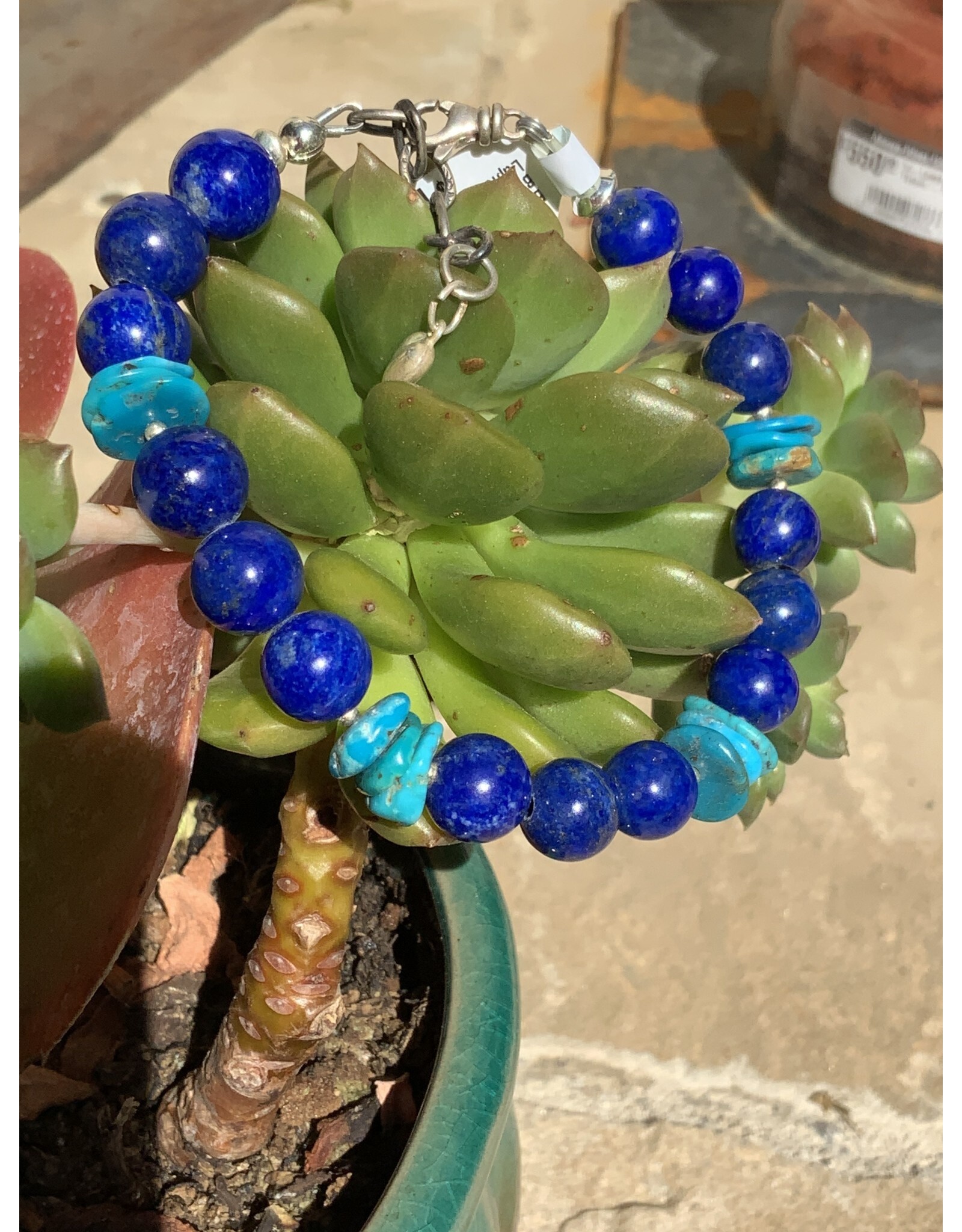 Annette Colby - Jeweler Bracelet Sleeping Beauty Turquoise Lapis and SS Beads and Clasp - AC