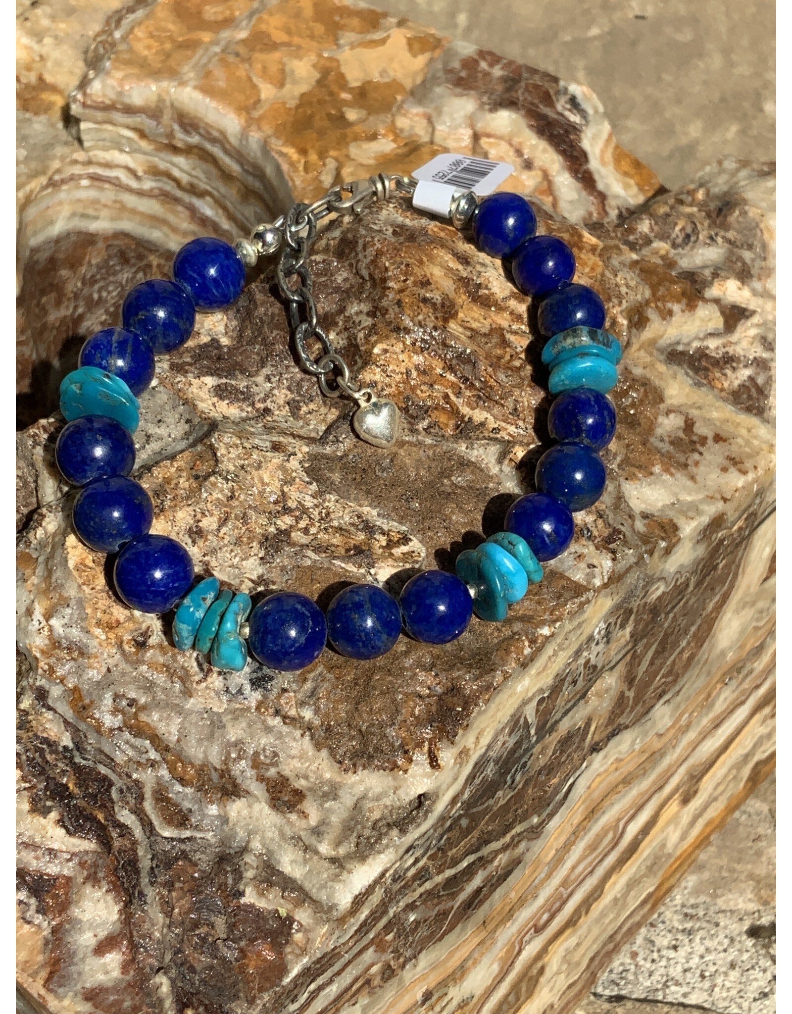 Annette Colby - Jeweler Bracelet Sleeping Beauty Turquoise Lapis and SS Beads and Clasp - AC