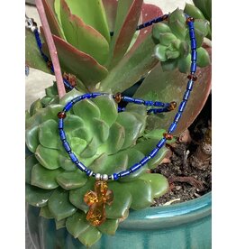 Annette Colby - Jeweler Lapis Lazuli and Baltic Amber Cross Necklace - AC