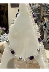 Annette Colby - Jeweler Necklace Amethyst & Faceted Quartz & Grey Pearl - AC